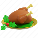 roasted, chicken, food, christmas, illustration, isolated, winter