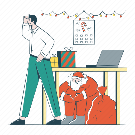 Businessman, looking, santa, office, xmas, claus, christmas illustration - Download on Iconfinder