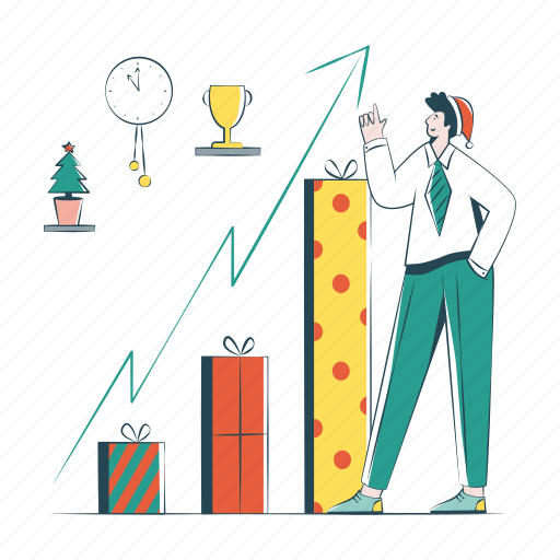Businessman, rejoices, growth, christmas, xmas, gift, graph illustration - Download on Iconfinder