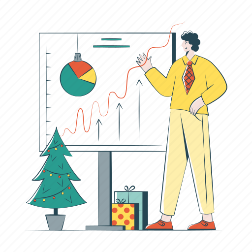 Statistics, christmas, xmas, analytics, report, diagram, gift illustration - Download on Iconfinder