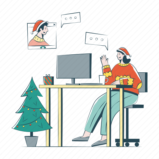 Online, christmas, greetings, colleague, xmas, shop, office illustration - Download on Iconfinder
