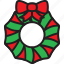 wreath chrismtas, bow, christmas, decoration, holiday, wreath icon 