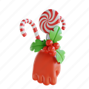 illustration, holly, candy, christmas, ornament, gloves, isolated, hand 
