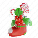 illustration, holly, candy, christmas, ornament, socks, sweet, isolated 