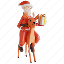illustration, santa, riding, deer, gift, box, animal, xmas, winter 