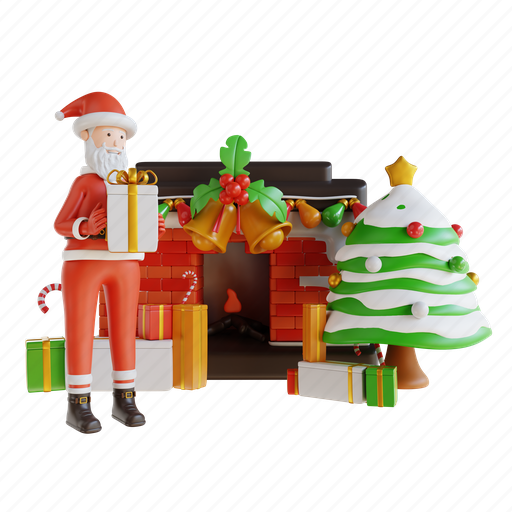 Illustration, christmas, decoration, gift, box, santa, claus 3D illustration - Download on Iconfinder