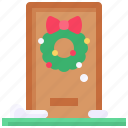 xmas, christmas, holiday, festive, winter, door, wreath