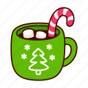 christmas, drink, dessert, cartoon, cup, hot chocolate, cocoa, marshmallows, candy cane