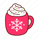 christmas, drink, dessert, cartoon, cup, coffee, latte, whipped cream, winter