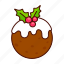 christmas, food, dessert, cartoon, pudding, holly, ball, cake, sweet 