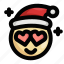 christmas, emoji, emoticon, fall in love, heart, love, santa claus 