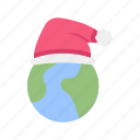 christmas, holiday, winter, xmas, celebration, earth, globe, santa, hat