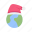 christmas, holiday, winter, xmas, celebration, earth, globe, santa, hat 
