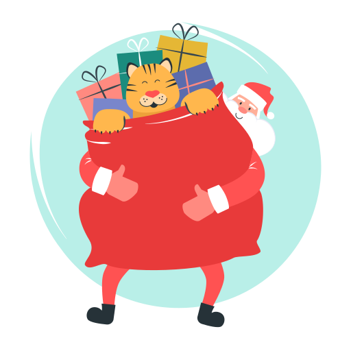 Santa, gifts, sack, tiger, santa claus, presents illustration - Free download