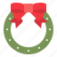 christmas, ornament, ribbon, wreath, xmas 