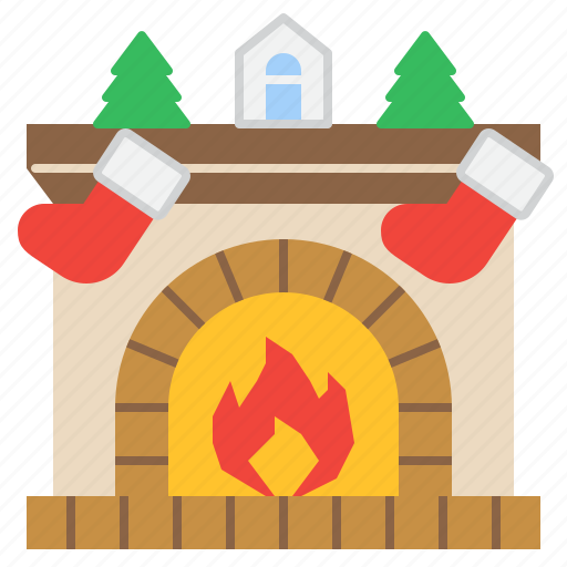 Fireplace, fire, pine, stocking, socks, christmas, xmas icon - Download on Iconfinder