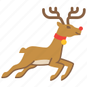reindeer, deer, animal, christmas, xmas, jump, bell