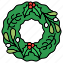 wreath, christmas, xmas, ornament, decoration, holly, mistletoe