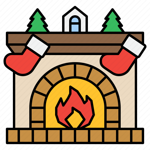 Fireplace, pine, socks, christmas, xmas, ornament, decoration icon - Download on Iconfinder
