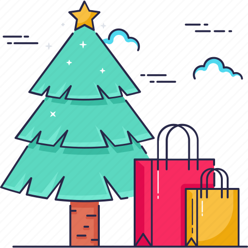 Tree, christmas tree, bags, shopping bags icon - Download on Iconfinder