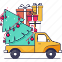 christmas tree, gift box, present, truck, christmas 