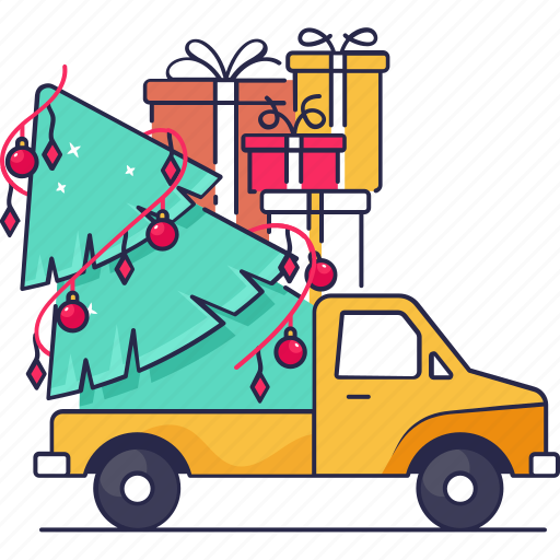 Christmas tree, gift box, present, truck, christmas icon - Download on Iconfinder