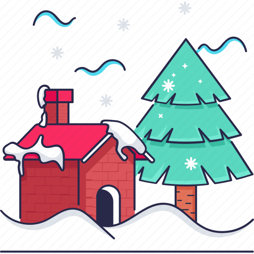 Tree, christmas, house, building, snow, clouds, landscape icon - Download on Iconfinder