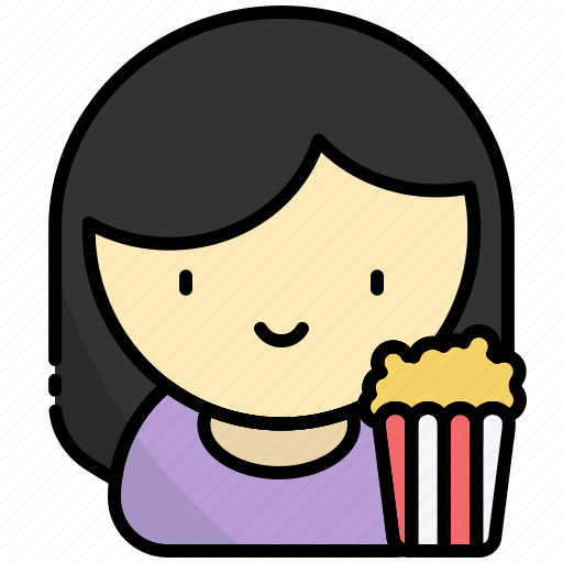 Moviegoer, female moviegoer, popcorn-and-moviegoer, watching-movie, female, girl, film icon - Download on Iconfinder