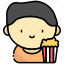 moviegoer, male moviegoer, popcorn-and-moviegoer, watching-movie, male, boy, film, movie