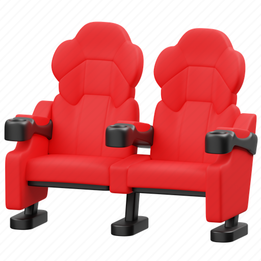 Cinema, double, seats, red, chair, furniture, interior 3D illustration - Download on Iconfinder