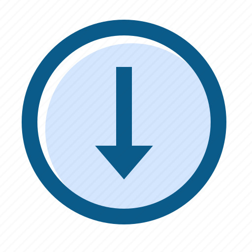 Arrow, circle, directions, down, filled, line, long icon - Download on Iconfinder