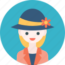 avatar, flower, girl, hat, profile, woman