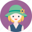 avatar, flower, girl, hat, profile, woman 