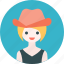 avatar, cowboy, girl, hat, profile, woman 