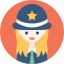 avatar, girl, hat, police, profile, suit, woman 