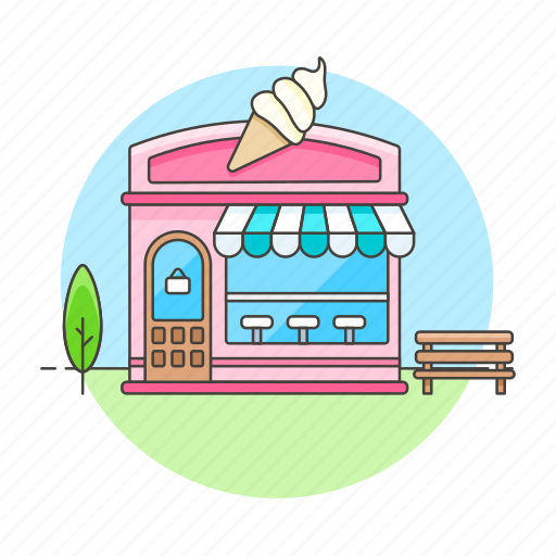 Bench, building, city, cream, frozen, gelato, ice icon - Download on Iconfinder