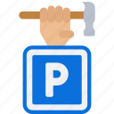 parking, construction, hammer, hand