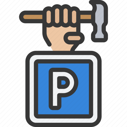 Parking, construction, hammer, hand icon - Download on Iconfinder