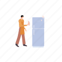 boy, cleaning, fridge, standing, cloth