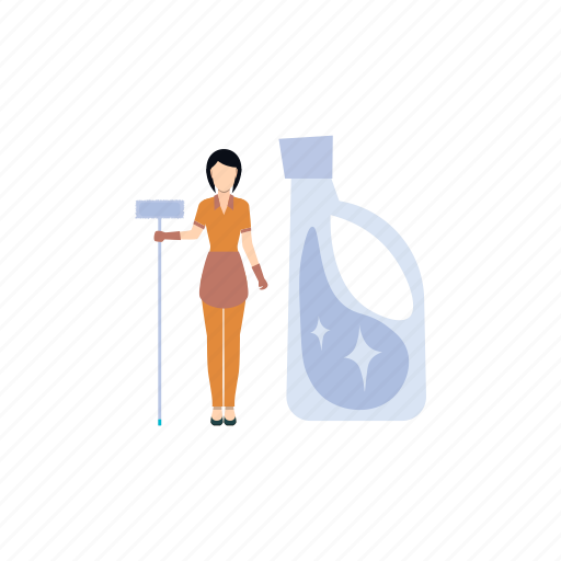 Cleaning, brush, detergent, girl, standing icon - Download on Iconfinder