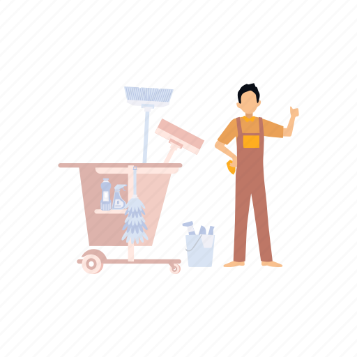 Cleaning, trolley, boy, standing, working icon - Download on Iconfinder
