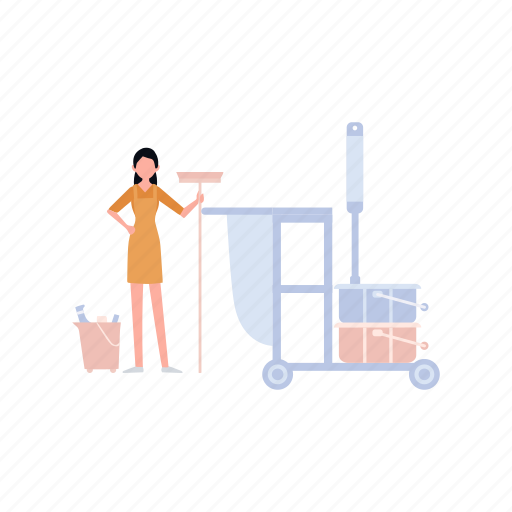 Girl, standing, cleaning, brush, bucket icon - Download on Iconfinder
