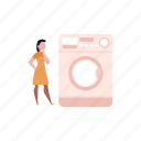 girl, standing, washing, machine, working