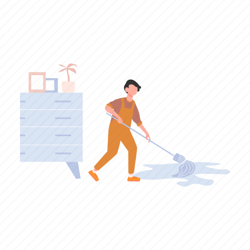 Housekeeper, cleaning, mop, floor, working icon - Download on Iconfinder