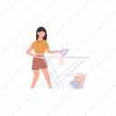 iron, clothes, stand, girl, working