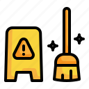 clean, label, warning, broom, wash, attention, cleaning icon