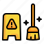 clean, label, warning, broom, wash, attention, cleaning icon 
