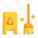 clean, label, warning, broom, cleaning icon