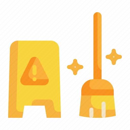 Clean, label, warning, broom, cleaning icon icon - Download on Iconfinder