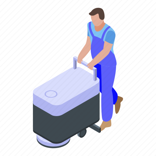 Business, cartoon, cleaning, floor, isometric, machine, woman icon - Download on Iconfinder